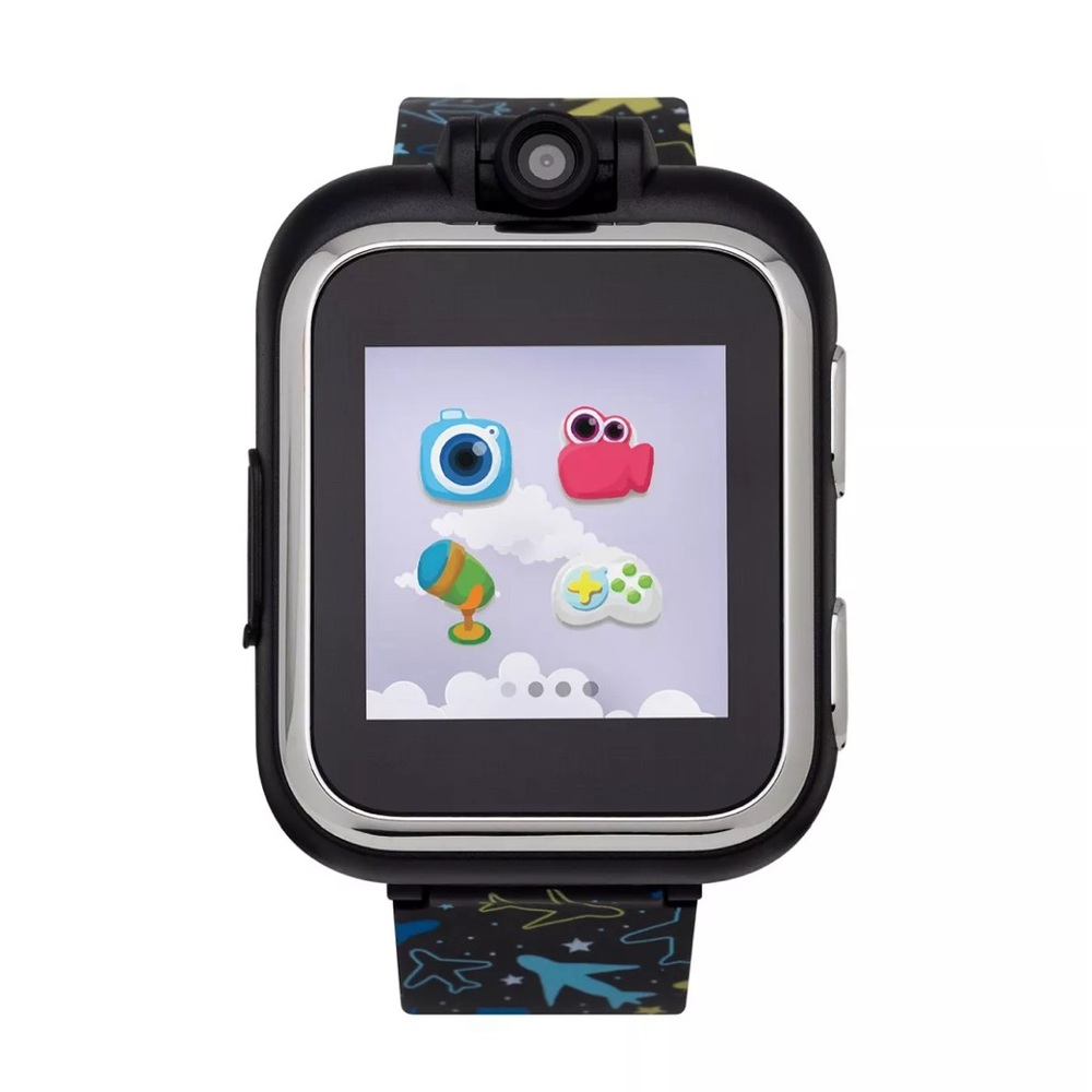Kids Smartwatch with Black Planes Printed Strap, camera.